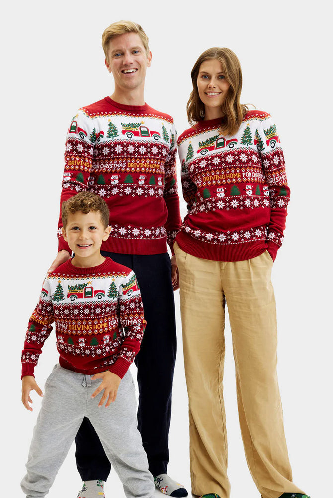 Boys and Girls Christmas Jumper Driving Home Family