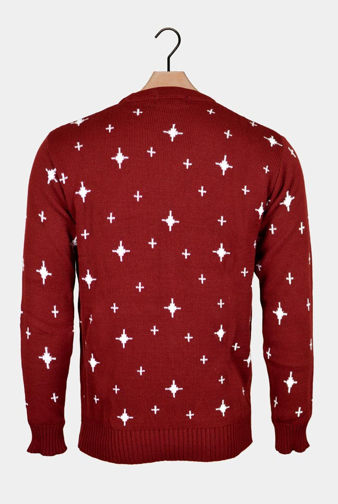 Reindeers, Christmas Tree and Star Burgundy Couple's Christmas Jumper
