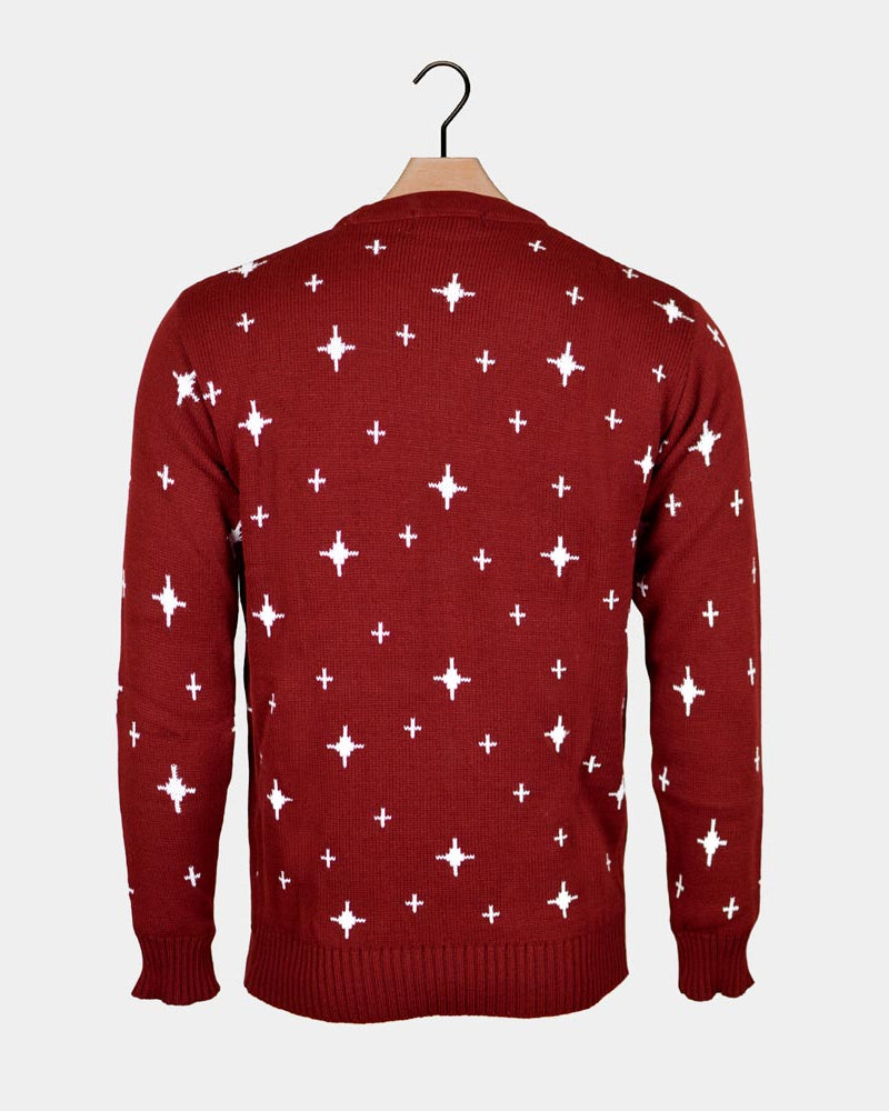 Reindeers, Christmas Tree and Star Burgundy Men's Christmas Jumper