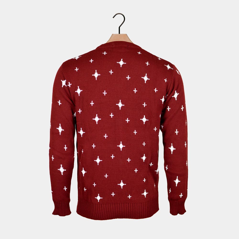 Reindeers, Christmas Tree and Star Burgundy Men's Christmas Jumper