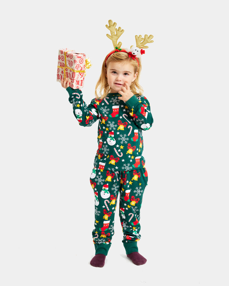 Green Christmas Pyjama for Family Christmas motifs Children
