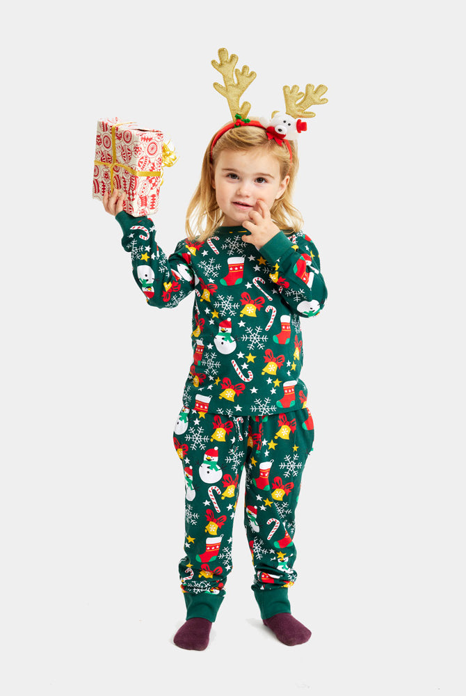 Green Christmas Pyjama for Family Christmas motifs Children