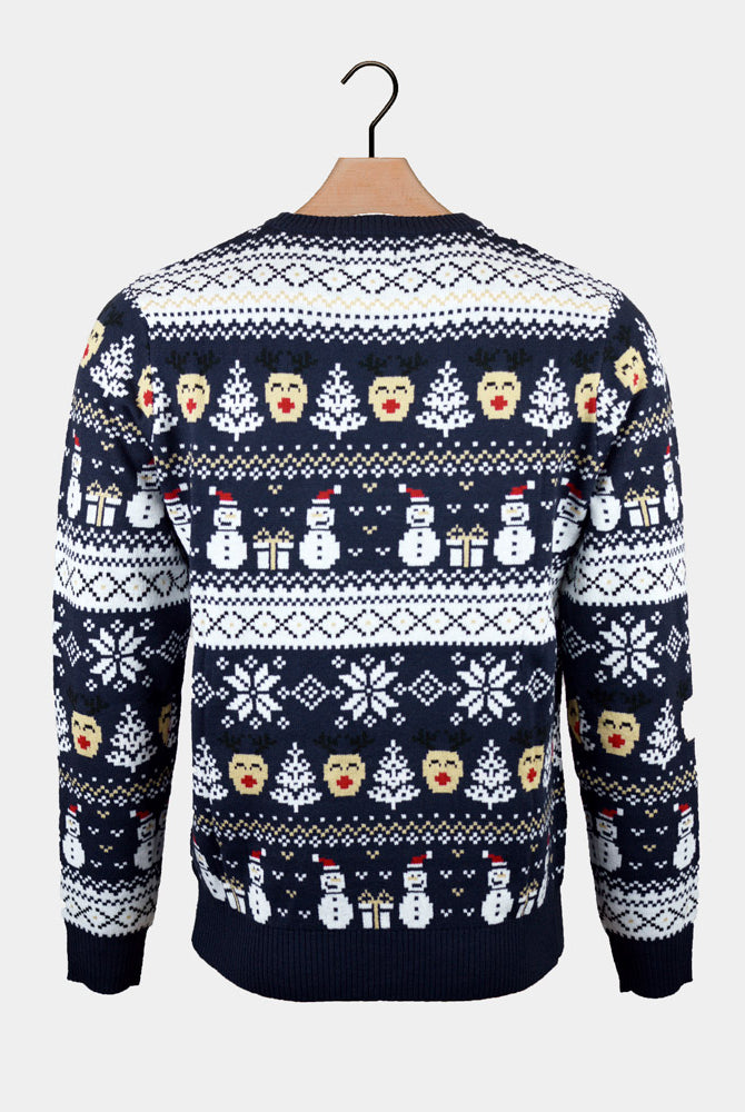 Couples Christmas Blue Jumper with Snowmen and Trees