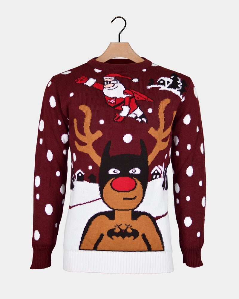 Men's Christmas Jumper Batman Rudolph Superman Santa