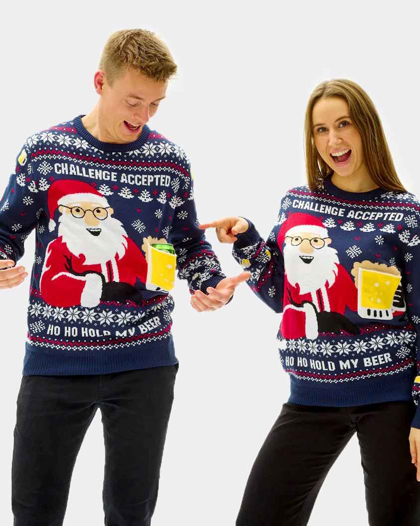 Couple's Christmas Jumper with Beer Pocket 3D