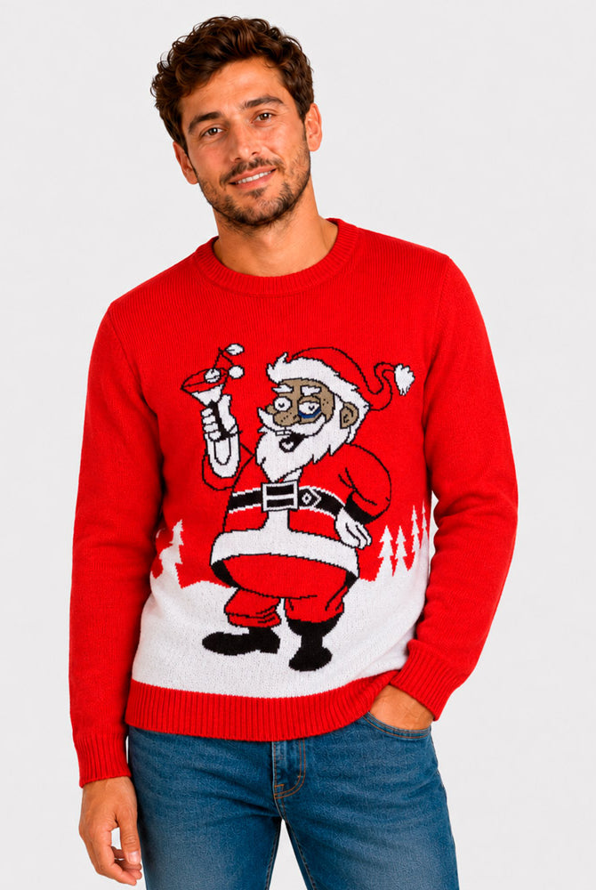 Christmas Jumper with Santa drinking a Martini Men