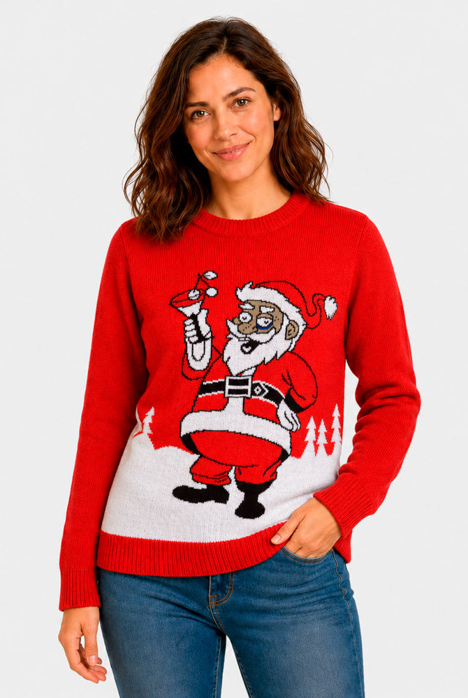 Christmas Jumper with Santa drinking a Martini Women