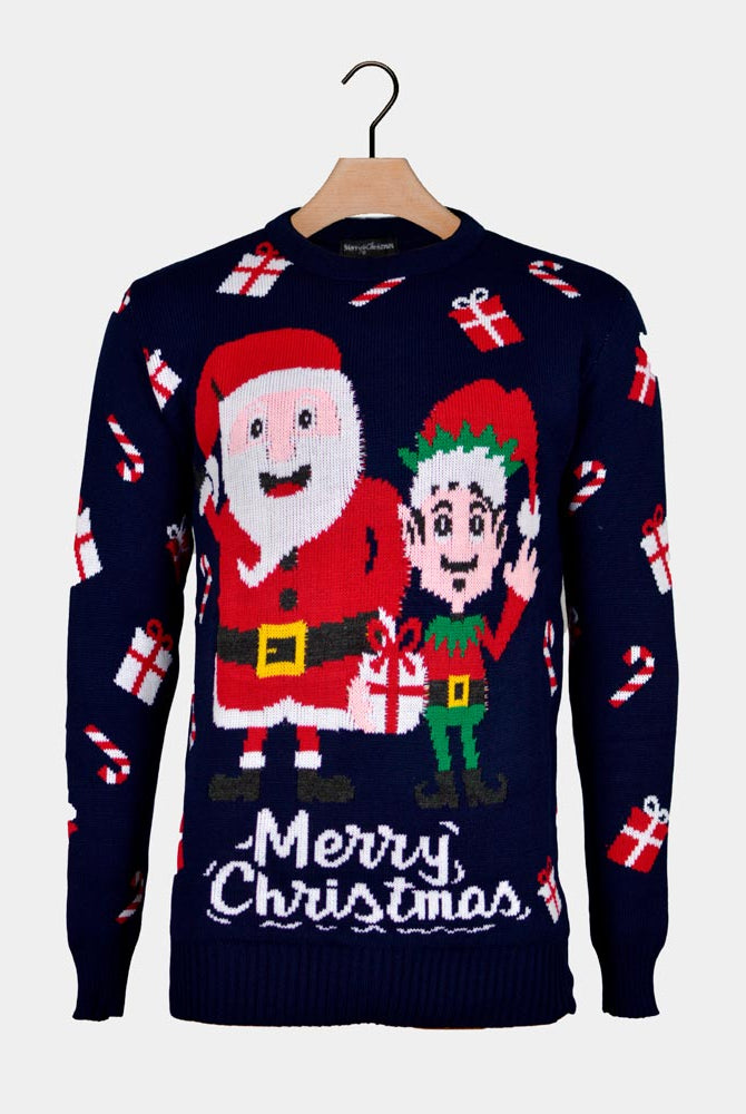 Couple's Christmas Jumper with Santa and Elf