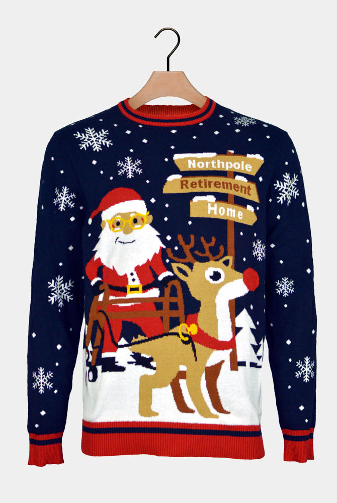 Couple's Christmas Jumper Santa Walker on the way to Retirement