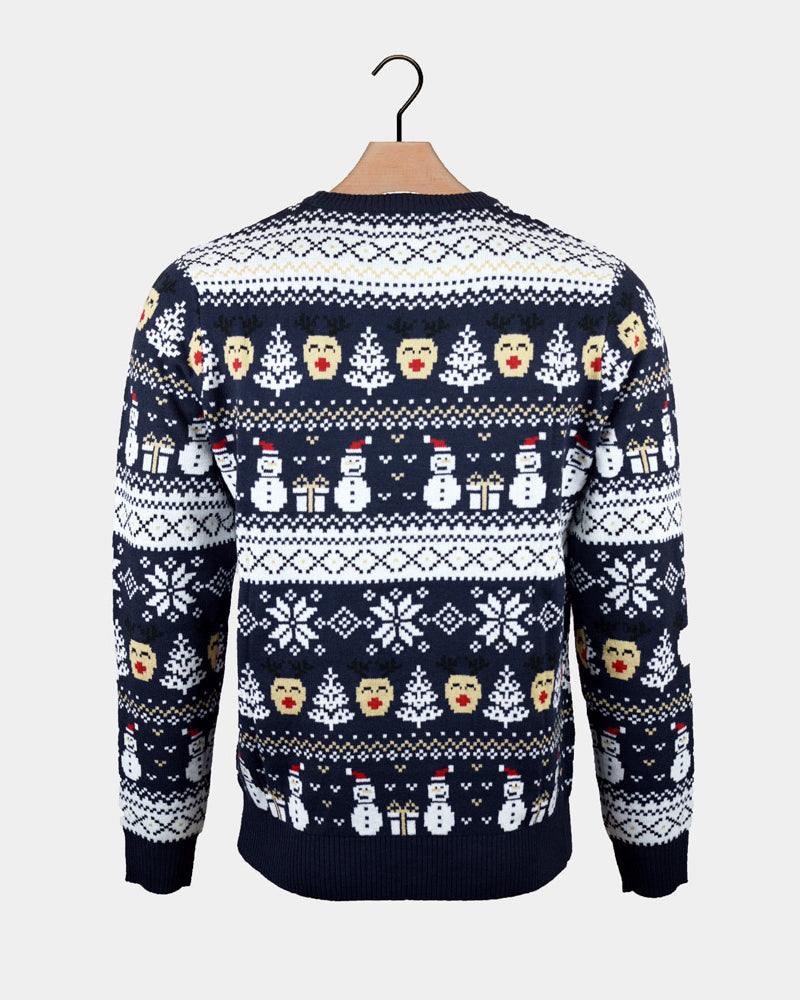 Blue Christmas Jumper with Snowmen and Trees Mens