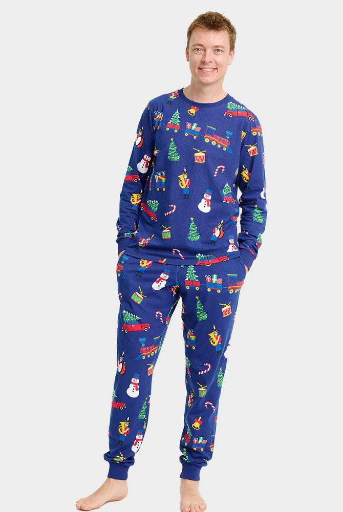 Christmas Pyjama for Men blue with Christmas Toys
