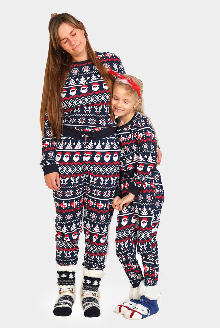Christmas Pyjama for Children with Santa, Reindeers and Hearts and Womens