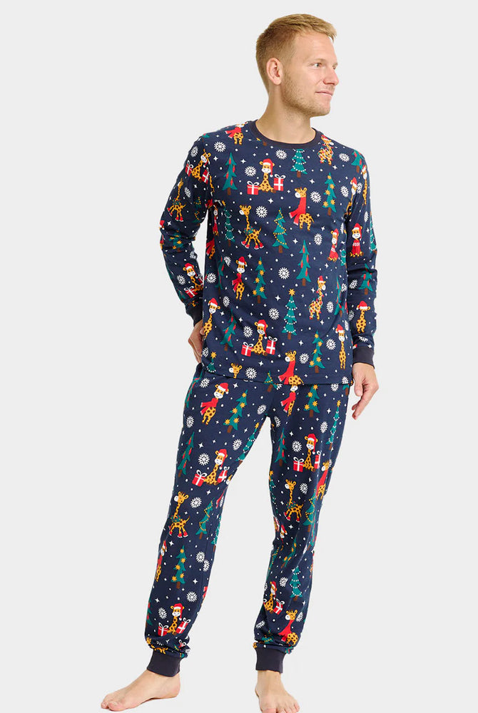 Christmas Pyjama for Men with Giraffes Bleu