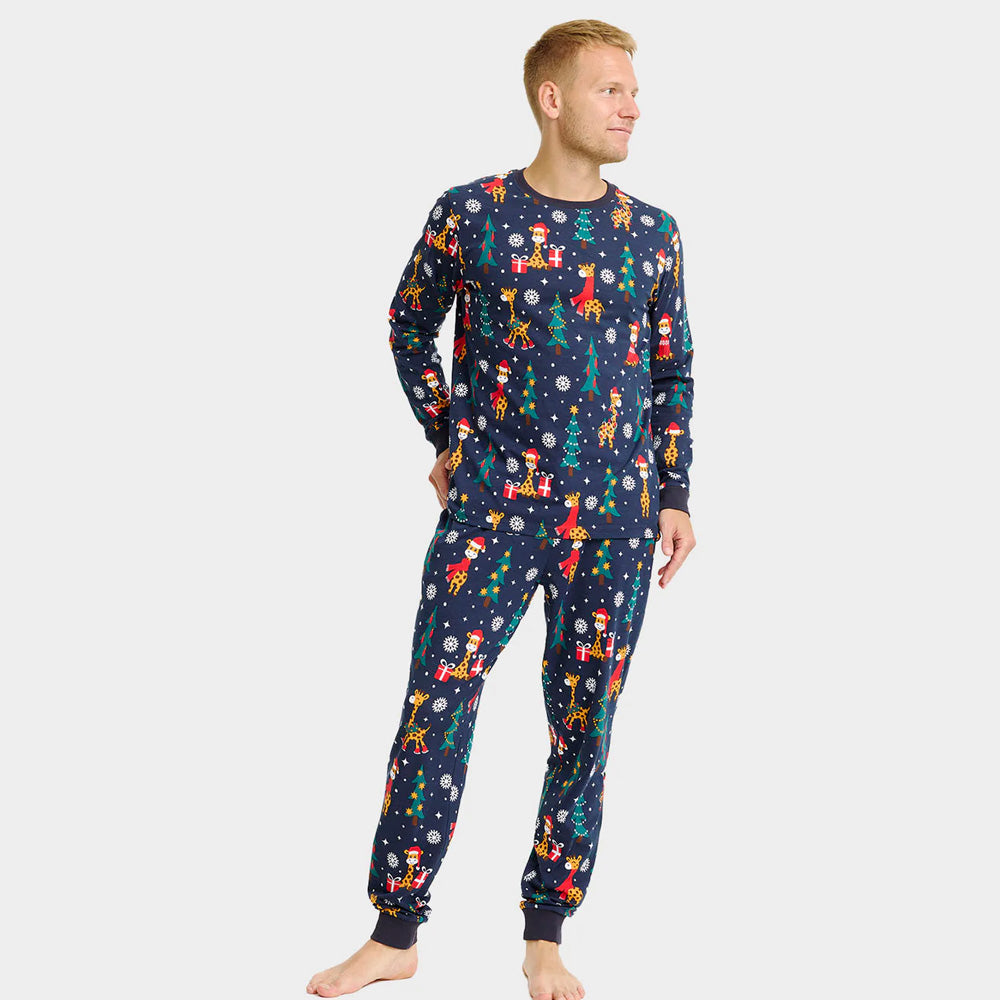 Christmas Pyjama for Men with Giraffes Bleu