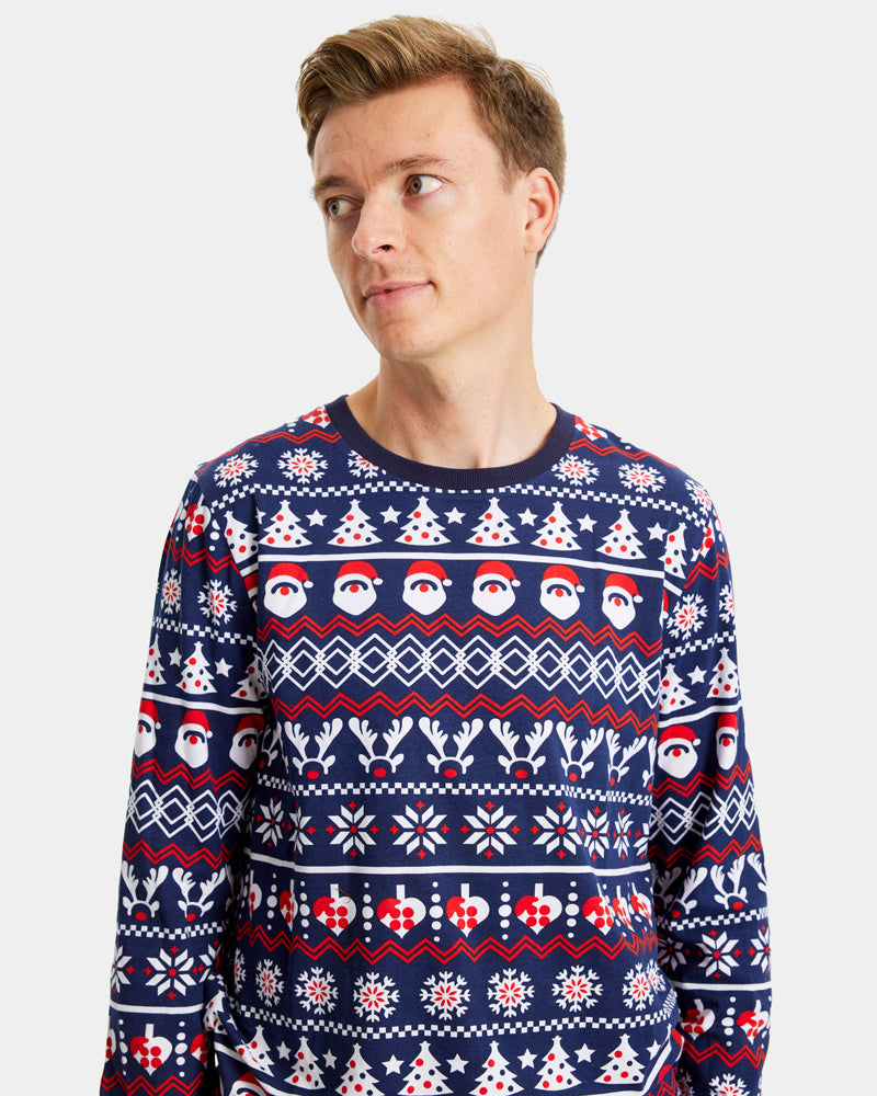 Santa, Reindeers and Hearts Christmas Pyjama for Men