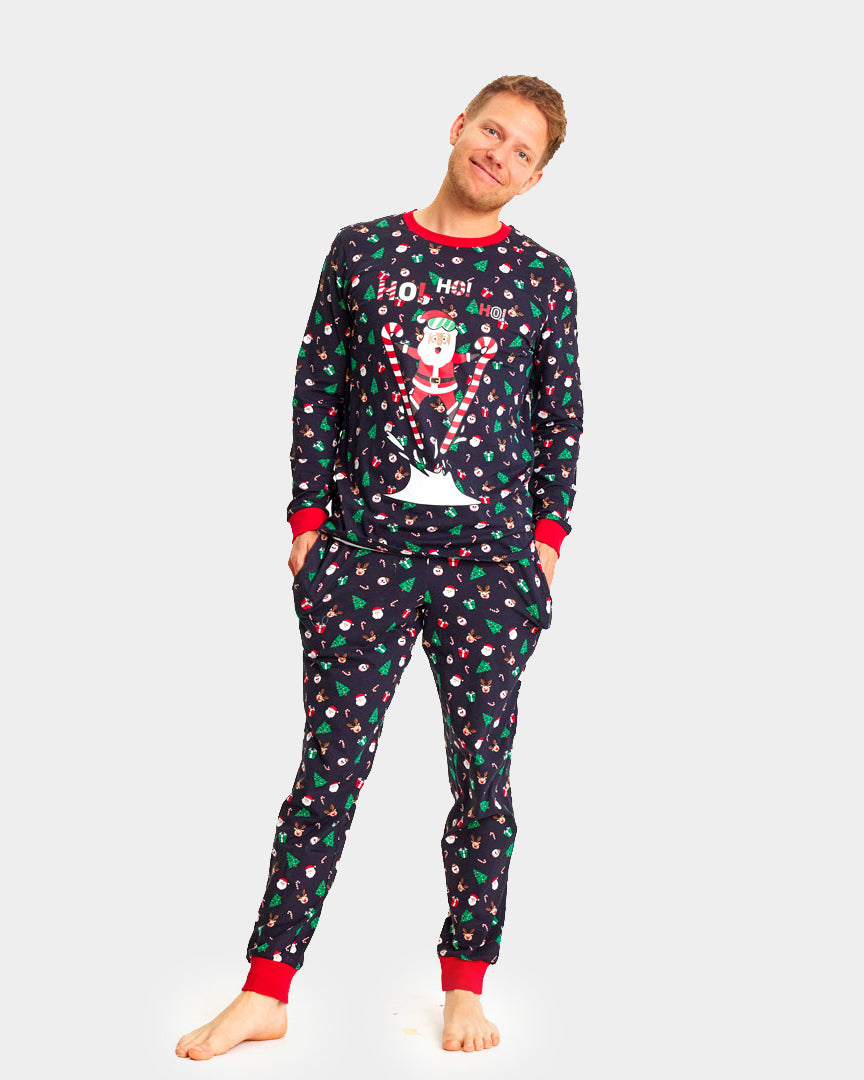 Mens Christmas Pyjama for with Skiing Santa