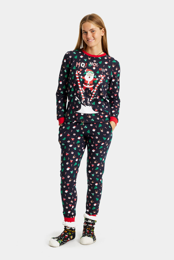 Christmas Pyjama with Skiing Santa Womens