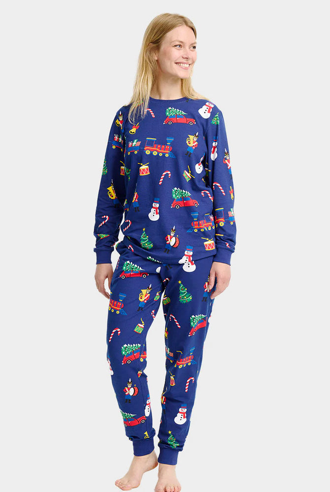 Christmas Pyjama for Women blue with Christmas Toys