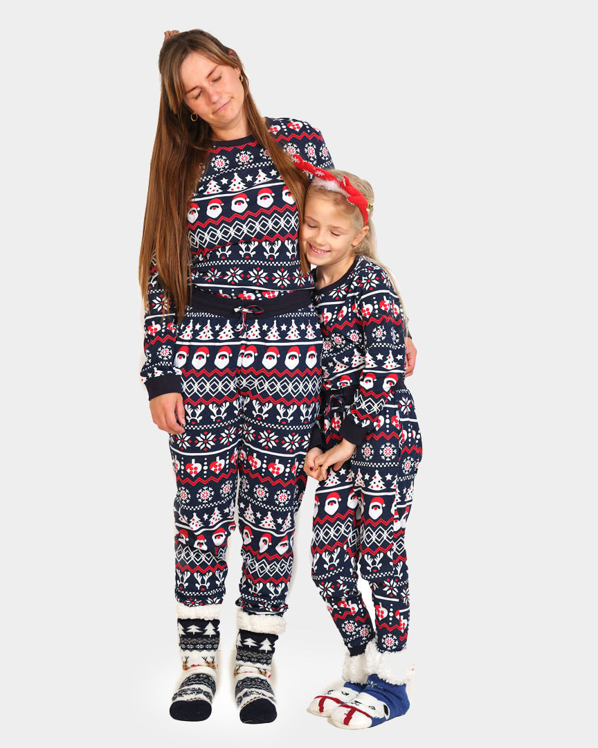 Christmas Pyjama for Women and kids with Santa, Reindeers and Hearts