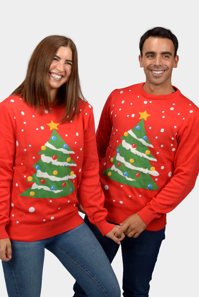 Christmas Tree Couple's Red Christmas Jumper