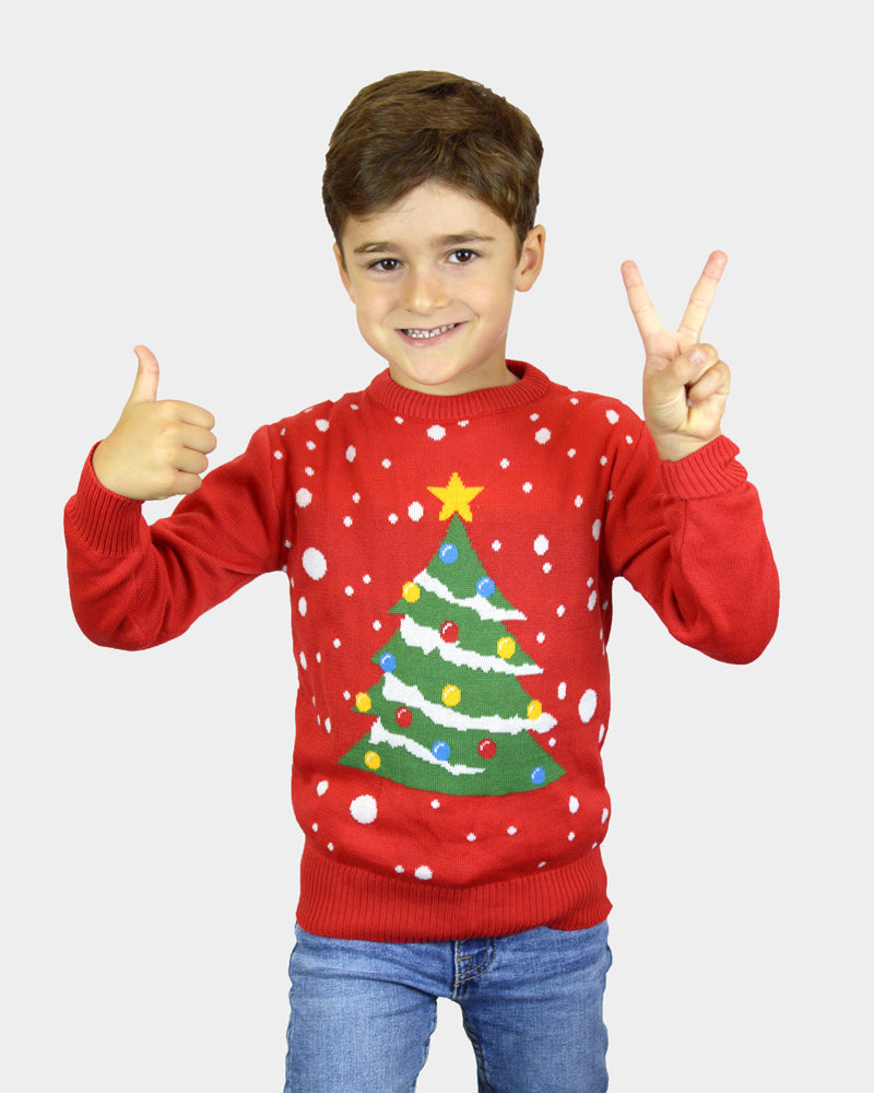 Christmas Tree Children Family Red Christmas Jumper