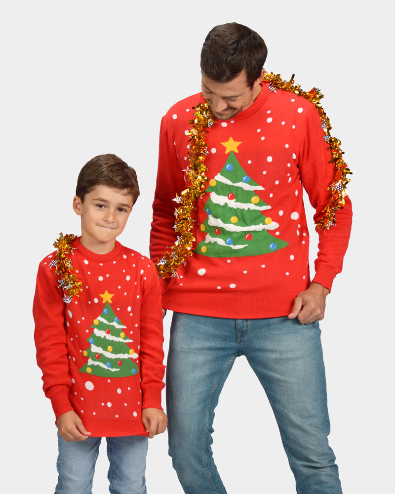 mens and chrildrens Christmas Tree Family Red Christmas Jumper