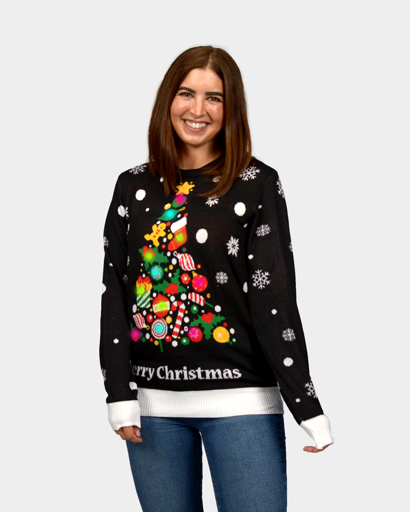 Christmas Tree LED light-up Women's Black Christmas Jumper