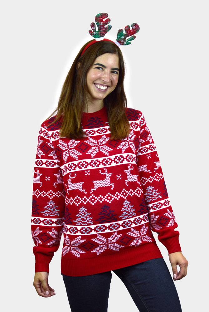 Classic Red Christmas Jumper with Polar Stars Womens