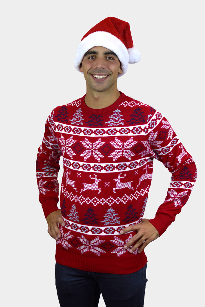 Classic Red Couple's Christmas Jumper with Polar Stars mens