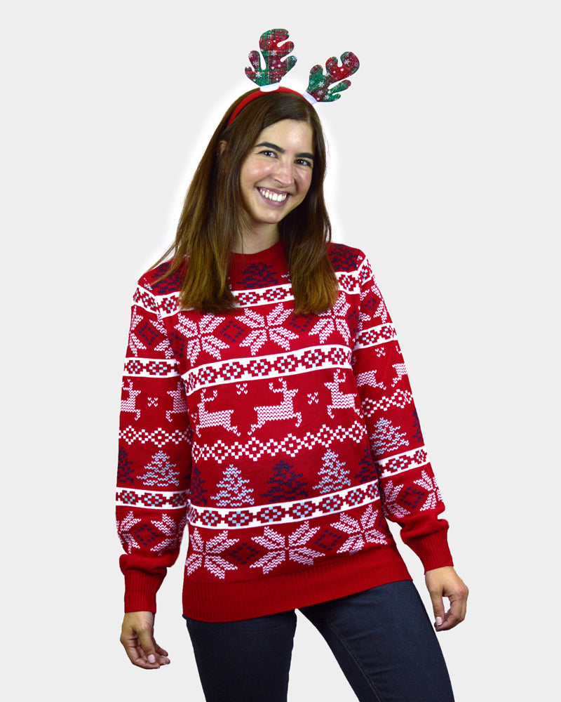 Classic Red Couple's Christmas Jumper with Polar Stars womens