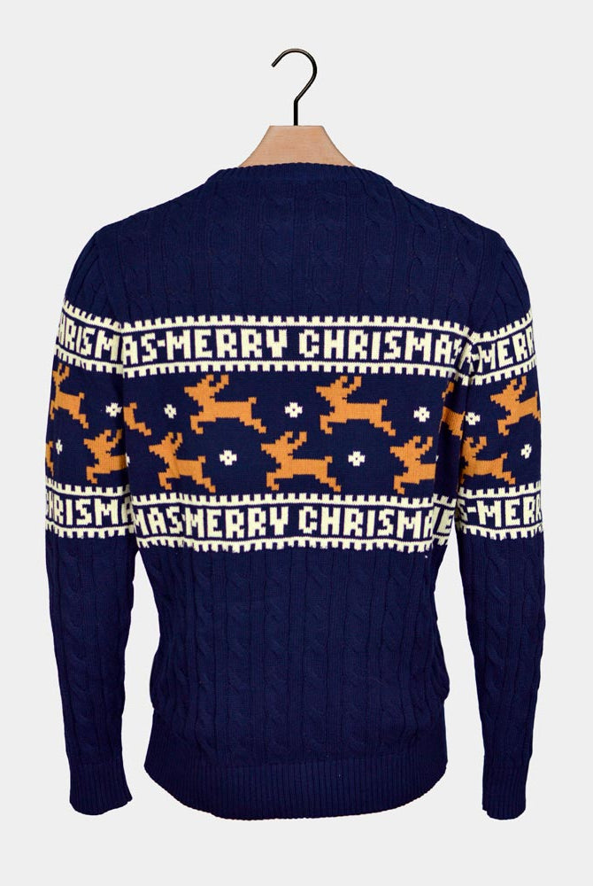 Reindeers Classy Blue Organic Cotton Couple's Christmas Jumper