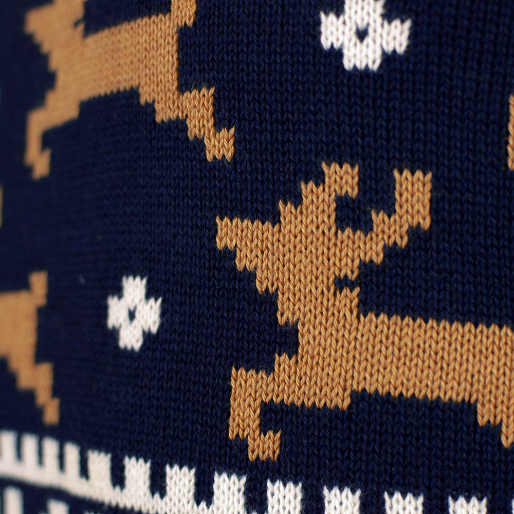 Classy Blue Organic Cotton Men's Christmas Jumper with Reindeers detail