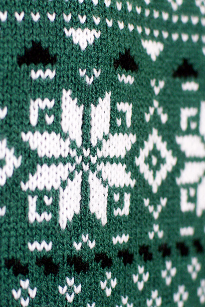 Classy Green and White Men's Christmas Jumper detail