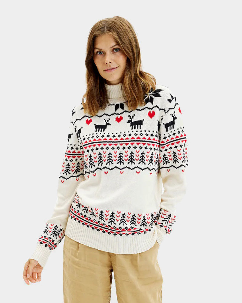 Classy Turtleneck Beige Organic Cotton Women's Christmas Jumper