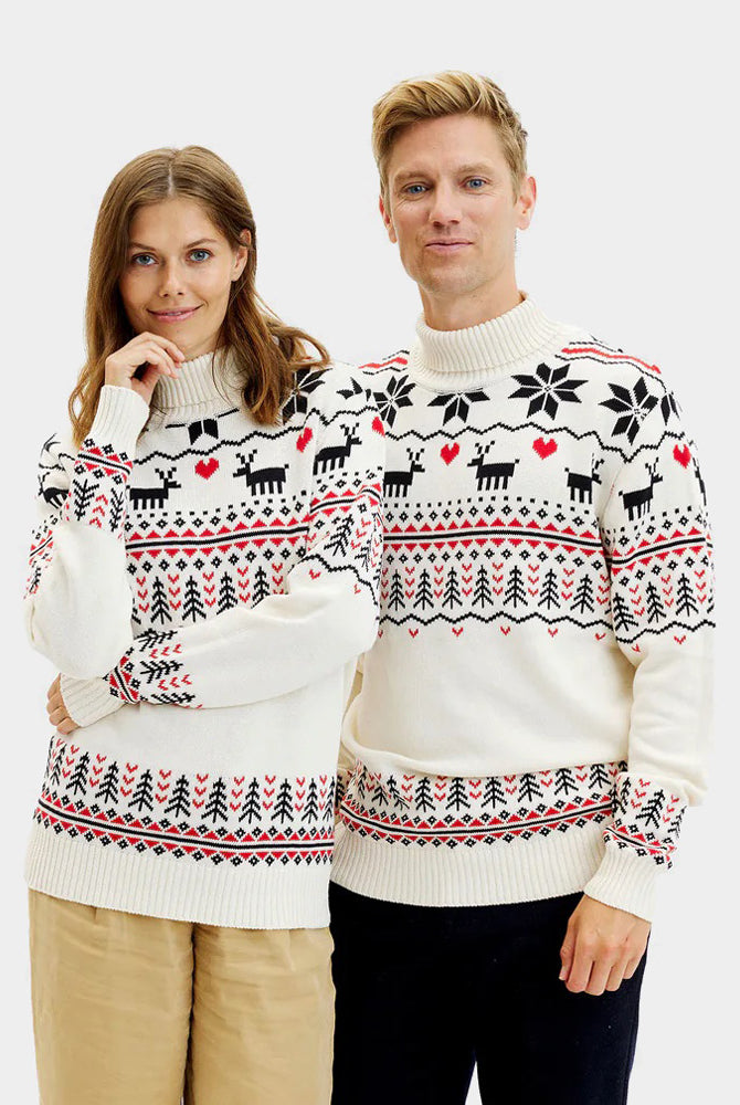 Classy Turtleneck Beige Organic Cotton Couple's Christmas Jumper