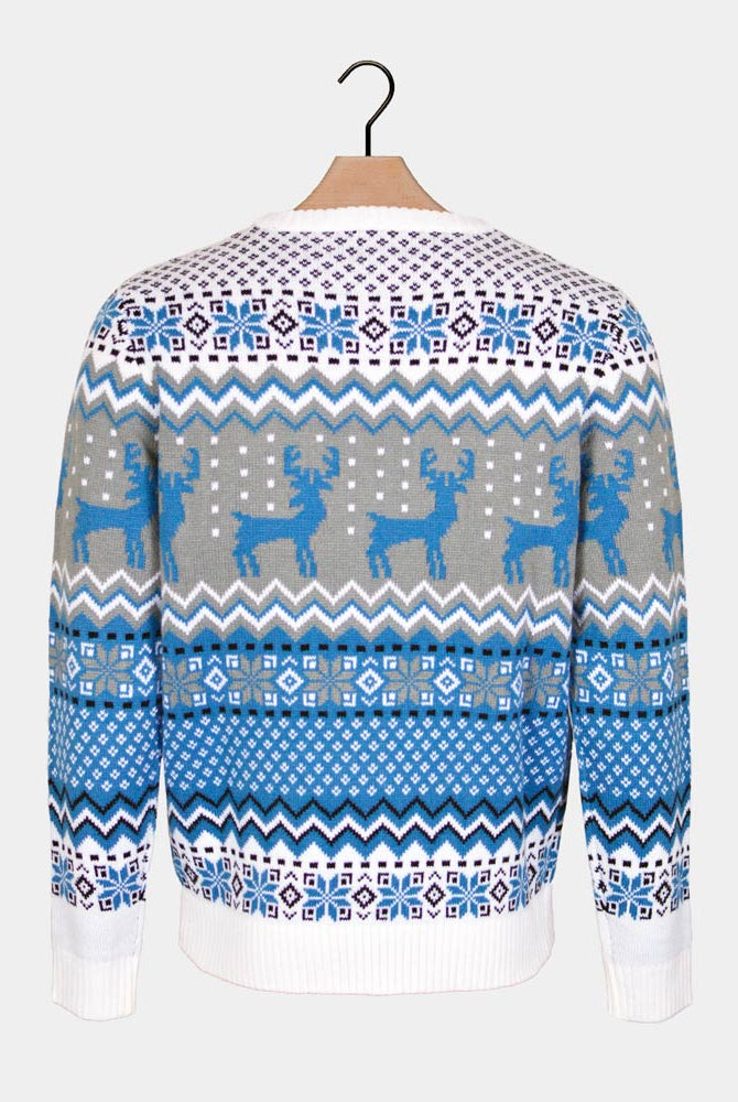 Reindeers Classy White, Grey and Blue Men's Christmas Jumper