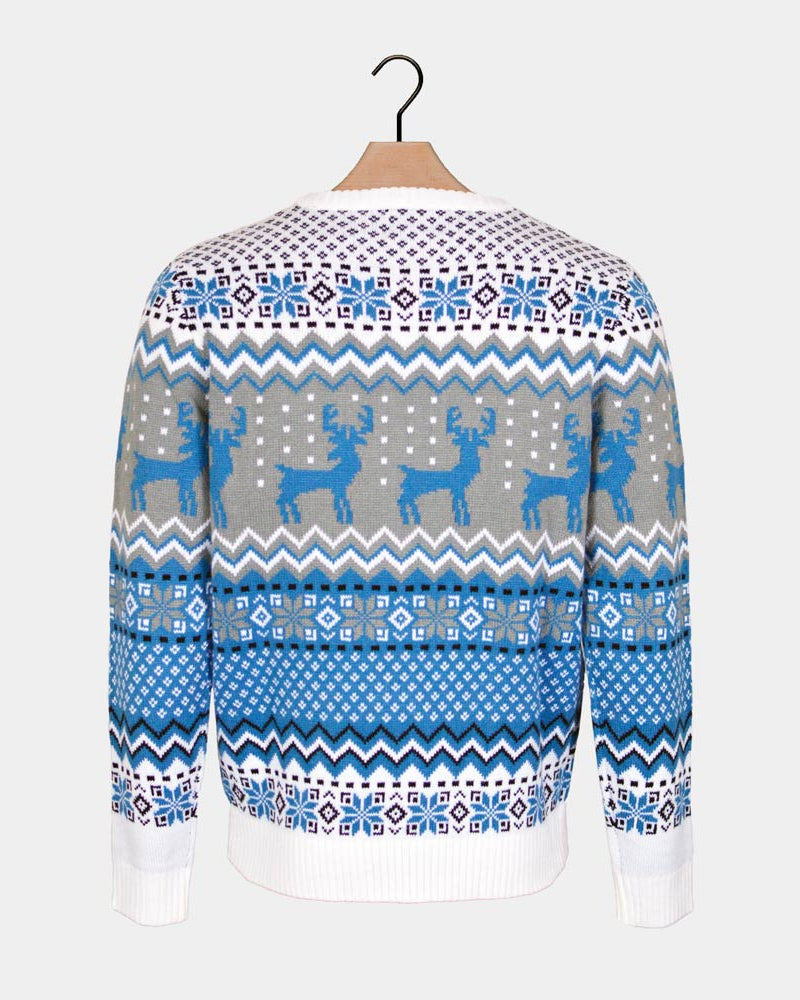 Reindeers Classy White, Grey and Blue Couple's Christmas Jumper