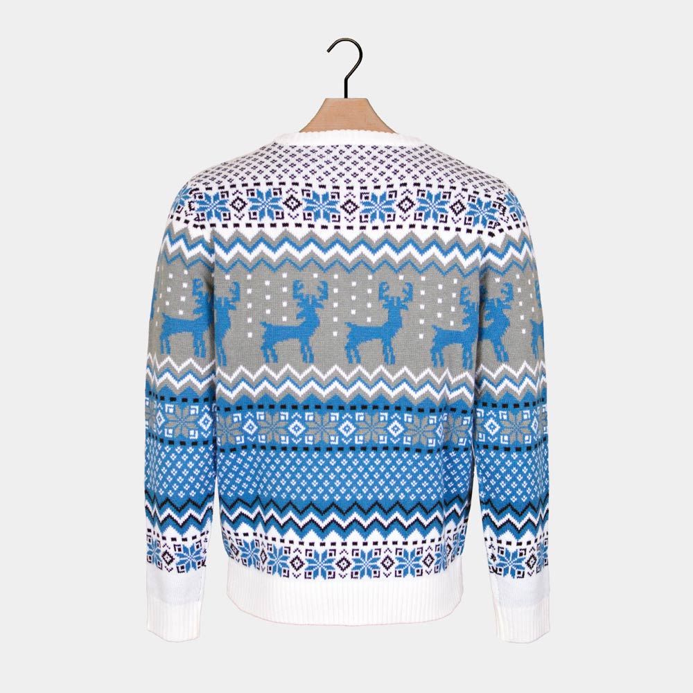 Reindeers Classy White, Grey and Blue Couple's Christmas Jumper
