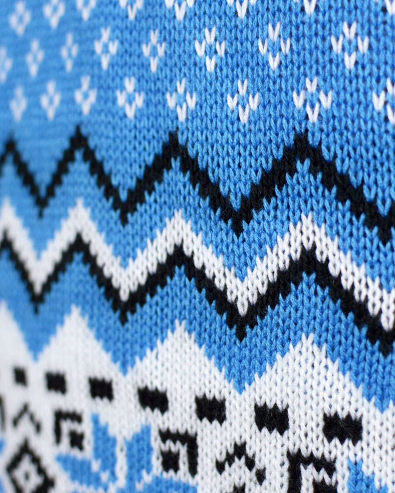 detail Classy White, Grey and Blue Men's Christmas Jumper with Reindeers