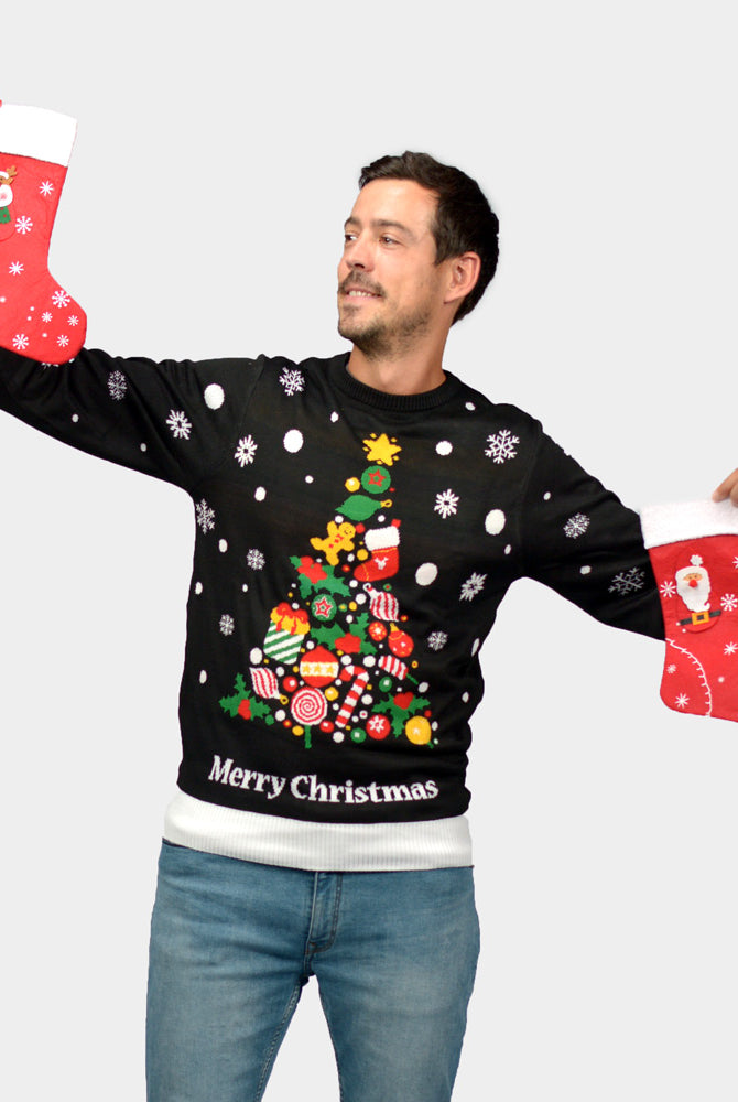 Couple's Black Christmas Jumper Merry Christmas Men