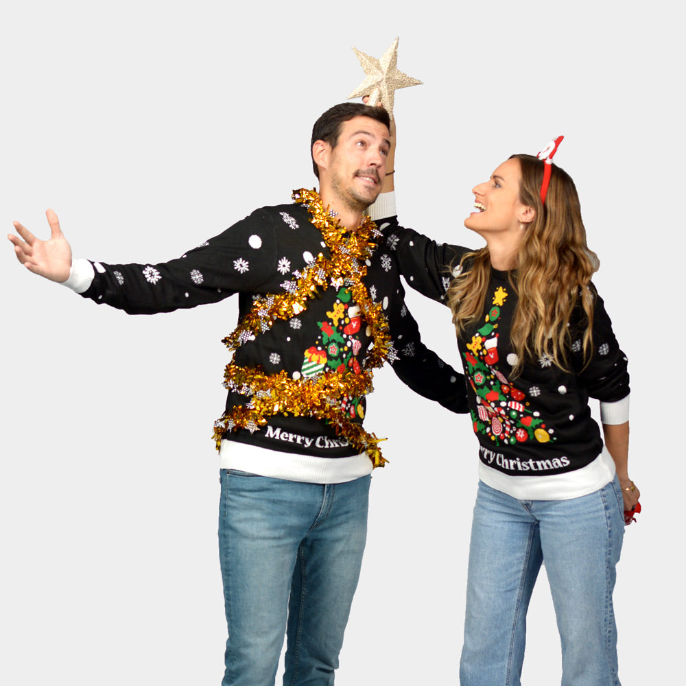 Couples Black Christmas Jumper Merry Christmas