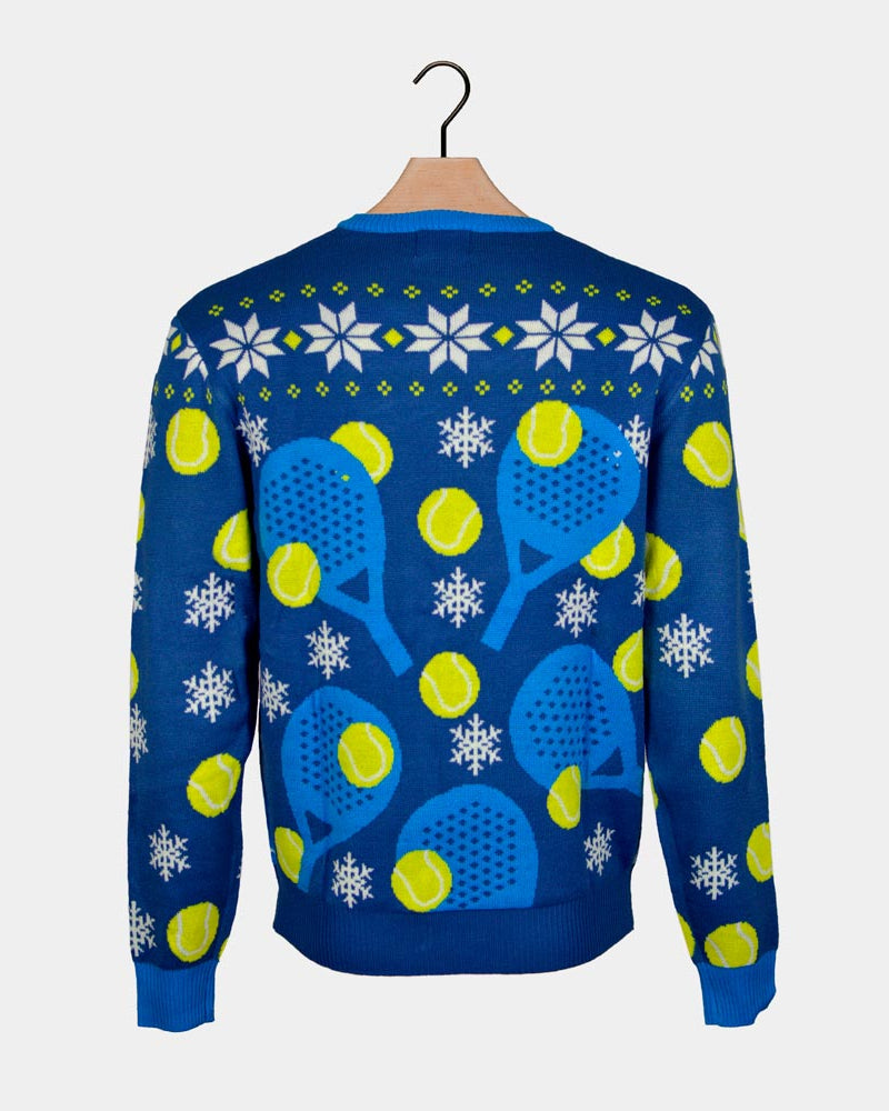 Santa playing Padel Blue Couple's Christmas Jumper