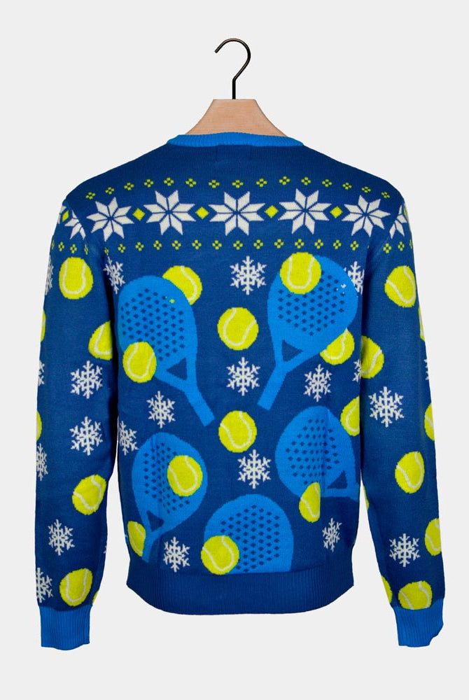 Santa playing Padel Blue Couple's Christmas Jumper