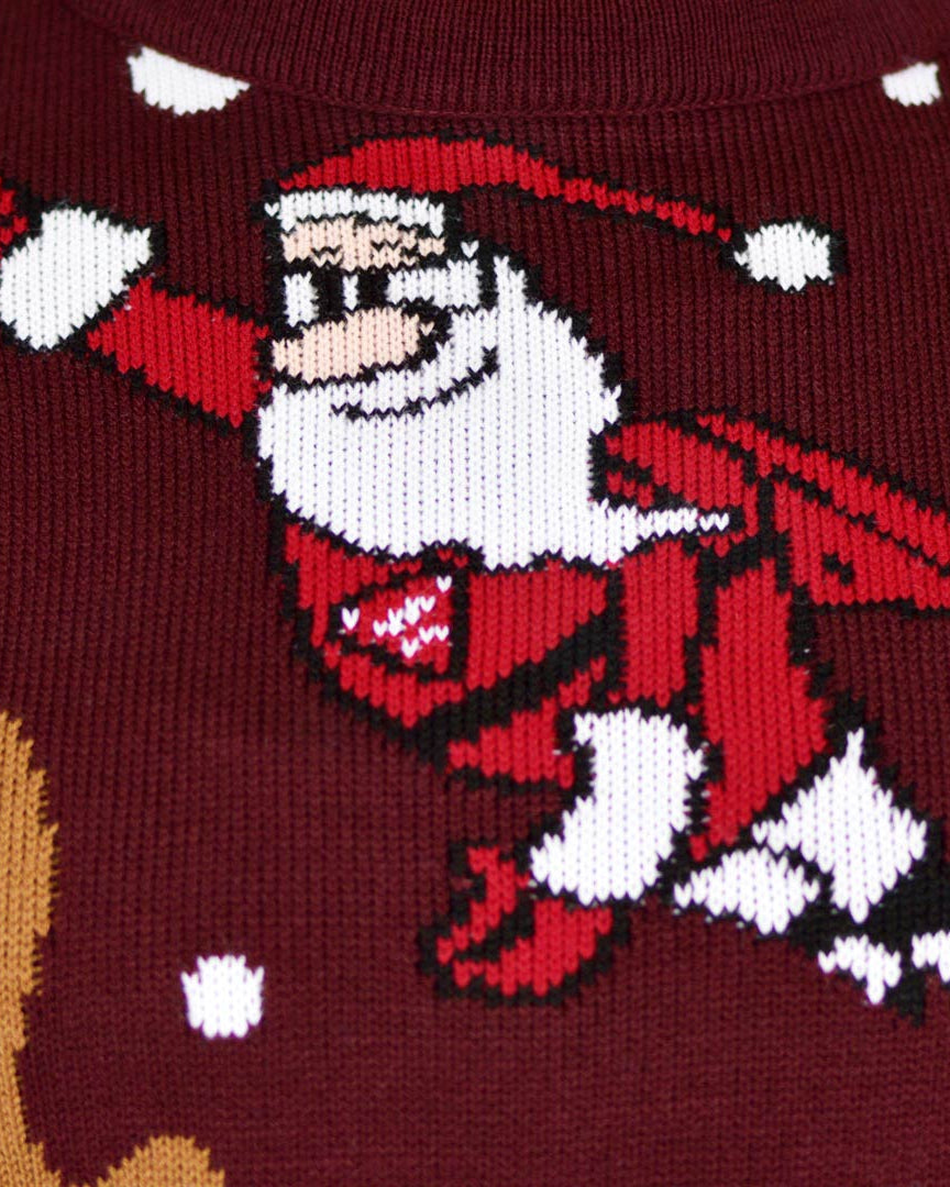 Couple's Christmas Jumper with Batman Rudolph and Superman Santa detail
