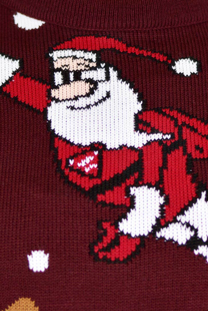 Couple's Christmas Jumper with Batman Rudolph and Superman Santa detail