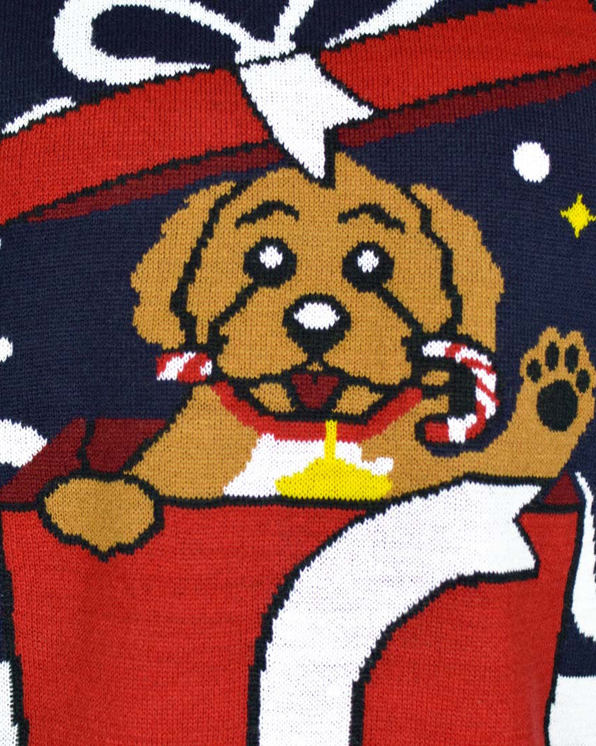Couple's Christmas Jumper Feliz Navidog detail