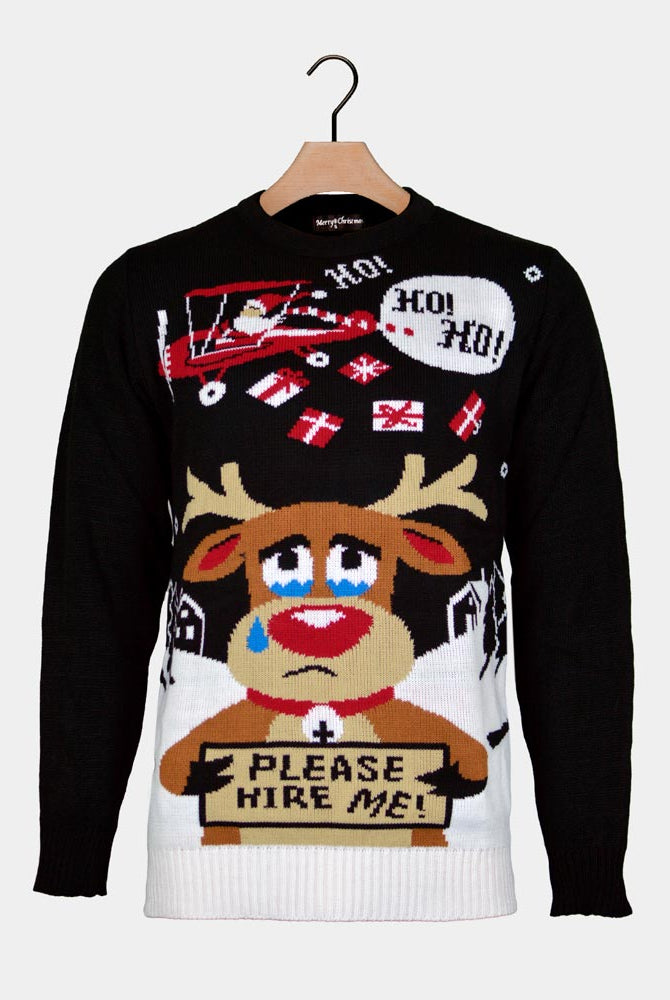 Couple's Christmas Jumper with Reindeer looking for a Job