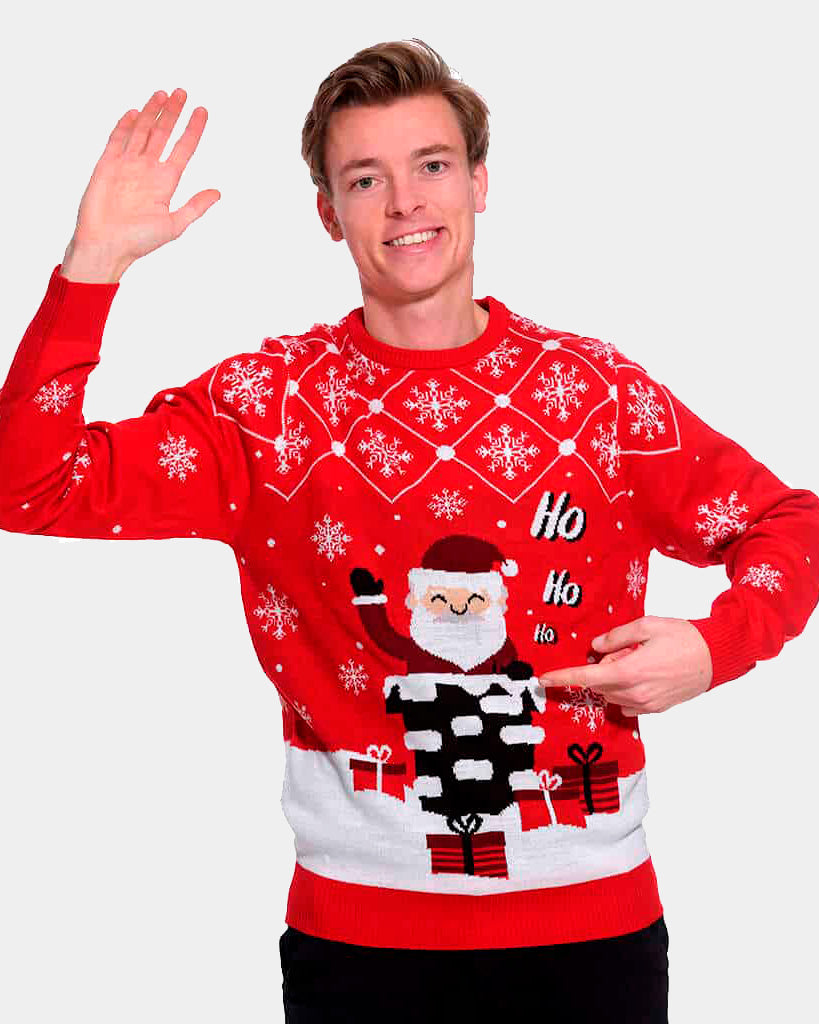 Couple's Christmas Jumper with Santa Coming through the Chimney mens