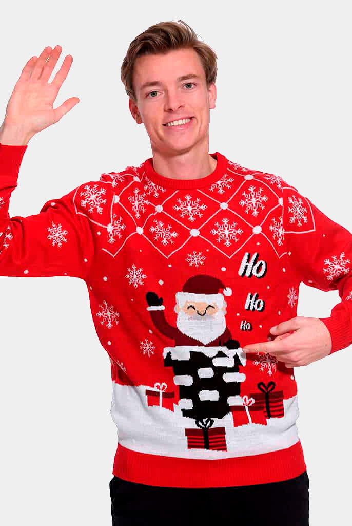 Couple's Christmas Jumper with Santa Coming through the Chimney mens