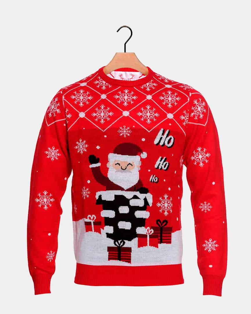 Couple's Christmas Jumper with Santa Coming through the Chimney